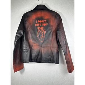 Women’s S Leather Jacket Punk Goth Grunge Spray Paint Heart Emo Custom Altered